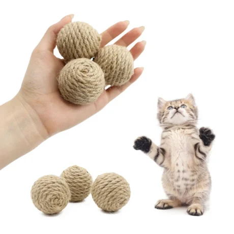 1/3/5PCS Cats Sounding Ball Interactive Handmade Sisal Cat Scratching Ball Make Sounds Cat Toy Home Kitten Ball Toys